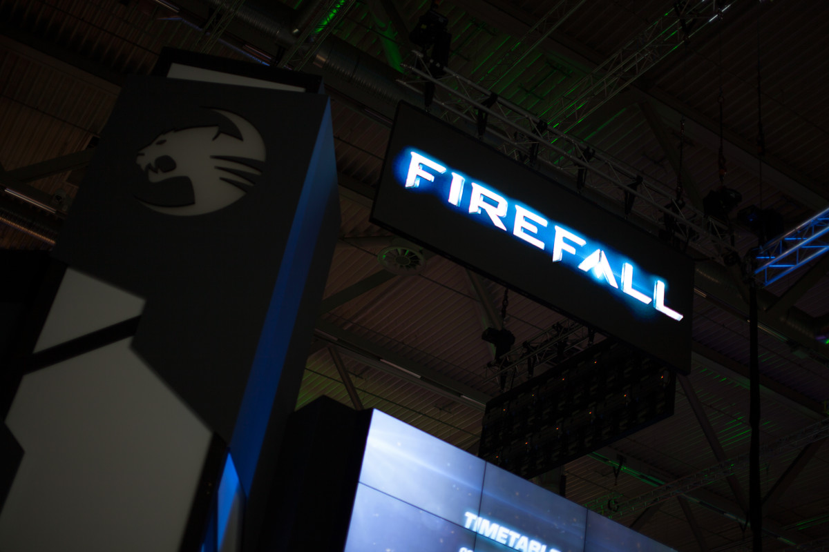 The Firefall sign above the Gamescom 2014 booth