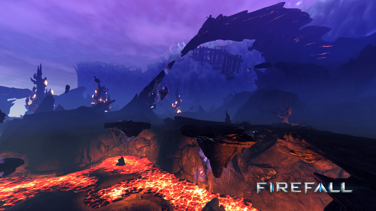 Wallpaper of Devil's Tusk, a volcanic island with lava flows under a purple sky