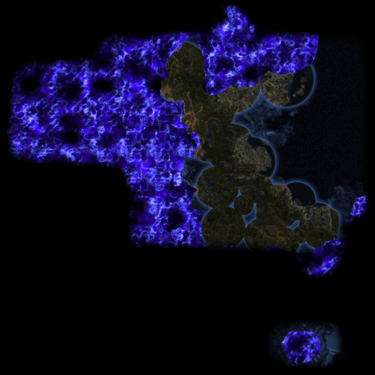 Map of Coral Forest, a strip of coast with the purple Melding to the west and north of it