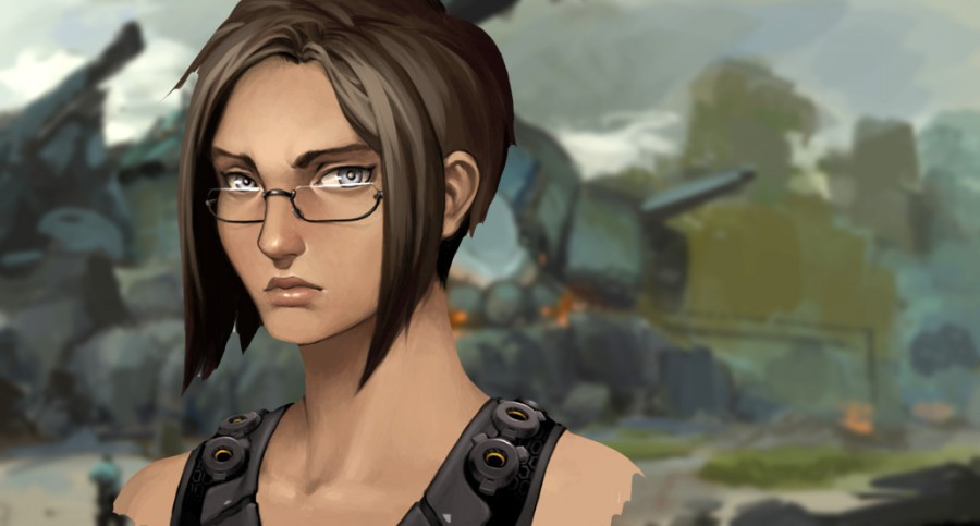 Drawing of Dr. Mitra Bathsheba, a woman with glasses and shoulder-length brown hair